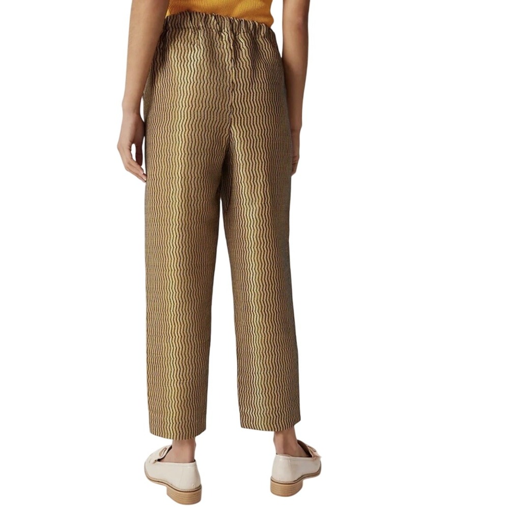Maeve‎ Anthropologie Gold Metallic Wavy Stripe High Waist Cropped Pants Size M - Picture 11 of 13